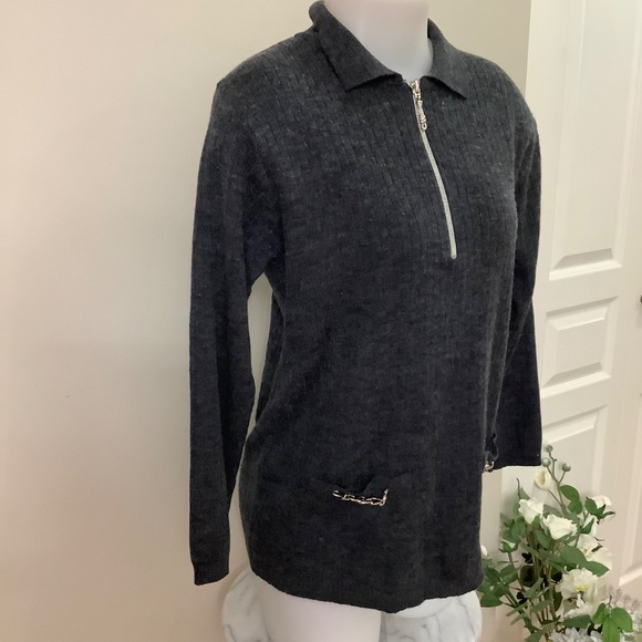 Vintage ADOLFO Wool Quarter- Zip Sweater Sz L 36-38 bust - Picture 3 of 14